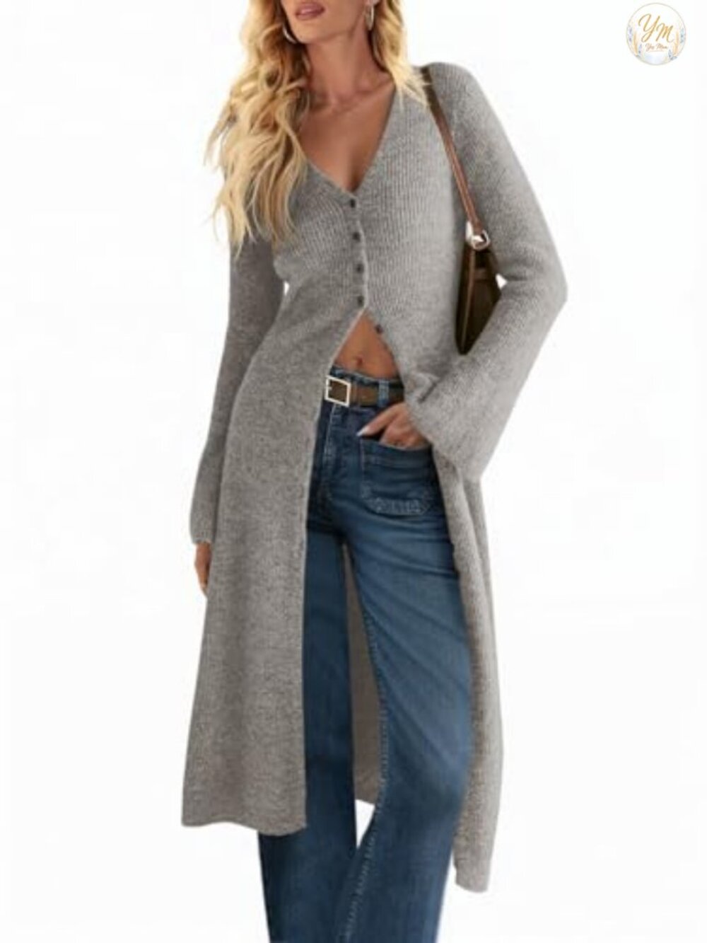 Chunky Knit Open Front Long Cardigan Midi Dress Button Down